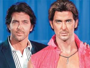 Hrithik with wax figure Hrithik with wax figure