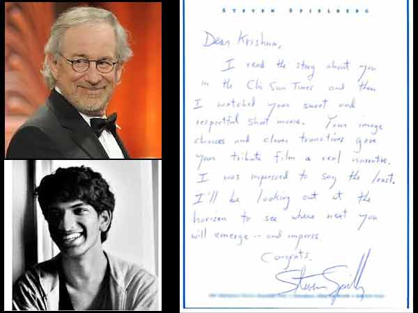 Steven Spielberg's Letter to Bangalore Boy Steven Spielberg's Letter to Bangalore Boy