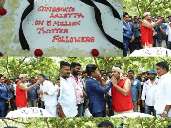 മോഹന്ലാല് കേക്ക് മുറിച്ച് ആഘോഷിച്ചു